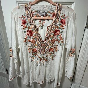 Johnny Was Embroidered Long Sleeve Top XL